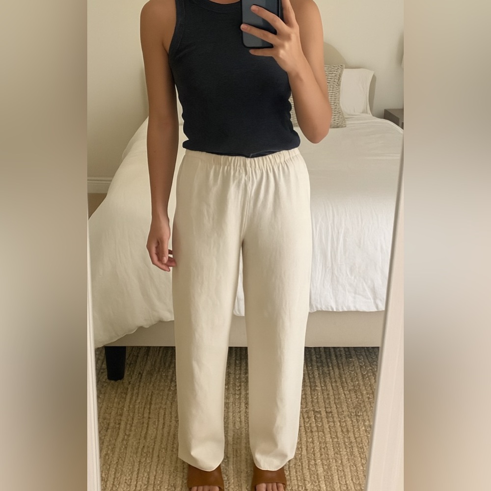 Vintage Linen Drapers and Damon's Women's White Stretchy Pants stretch sz L Beac